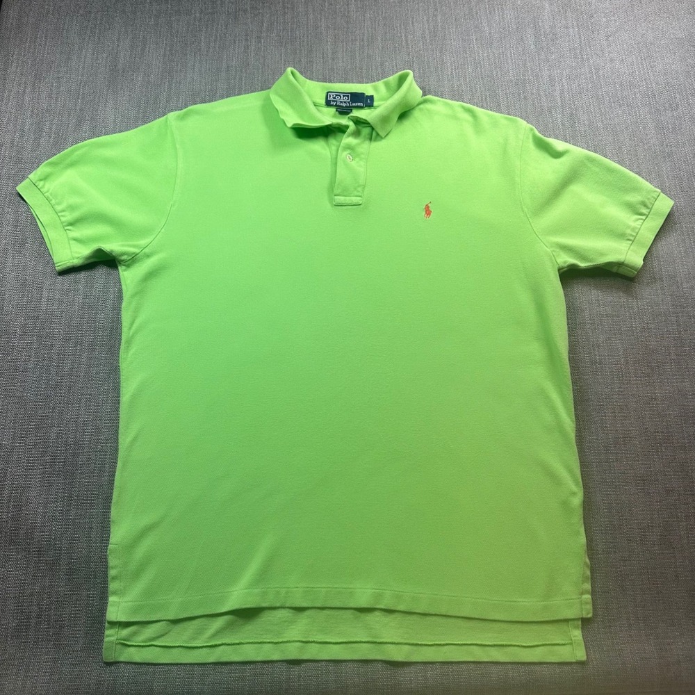Polo Ralph Lauren Polo Shirt Mens Large Lime Green Good Short Sleeve Pique Pony